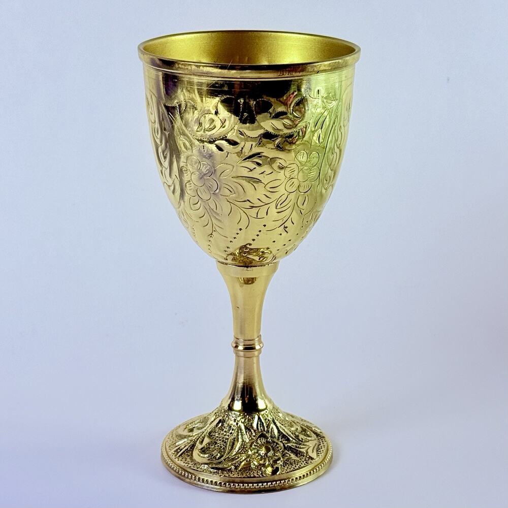 Solid Brass Goblet Engraved Design Wine Cup Vintage Handmade Kings Royal Chalice